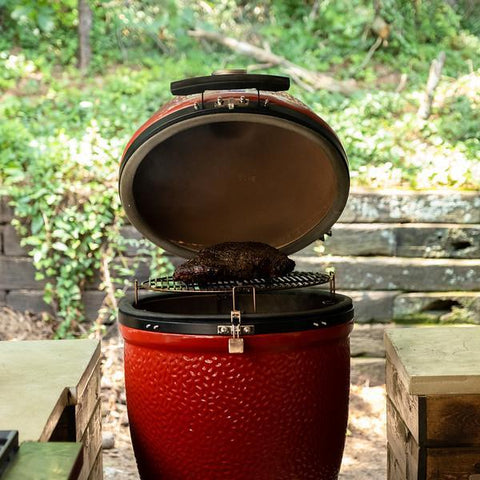 Kamado Joe Charcoal BBQ with Thin Blue  Smoke Infusing Food 