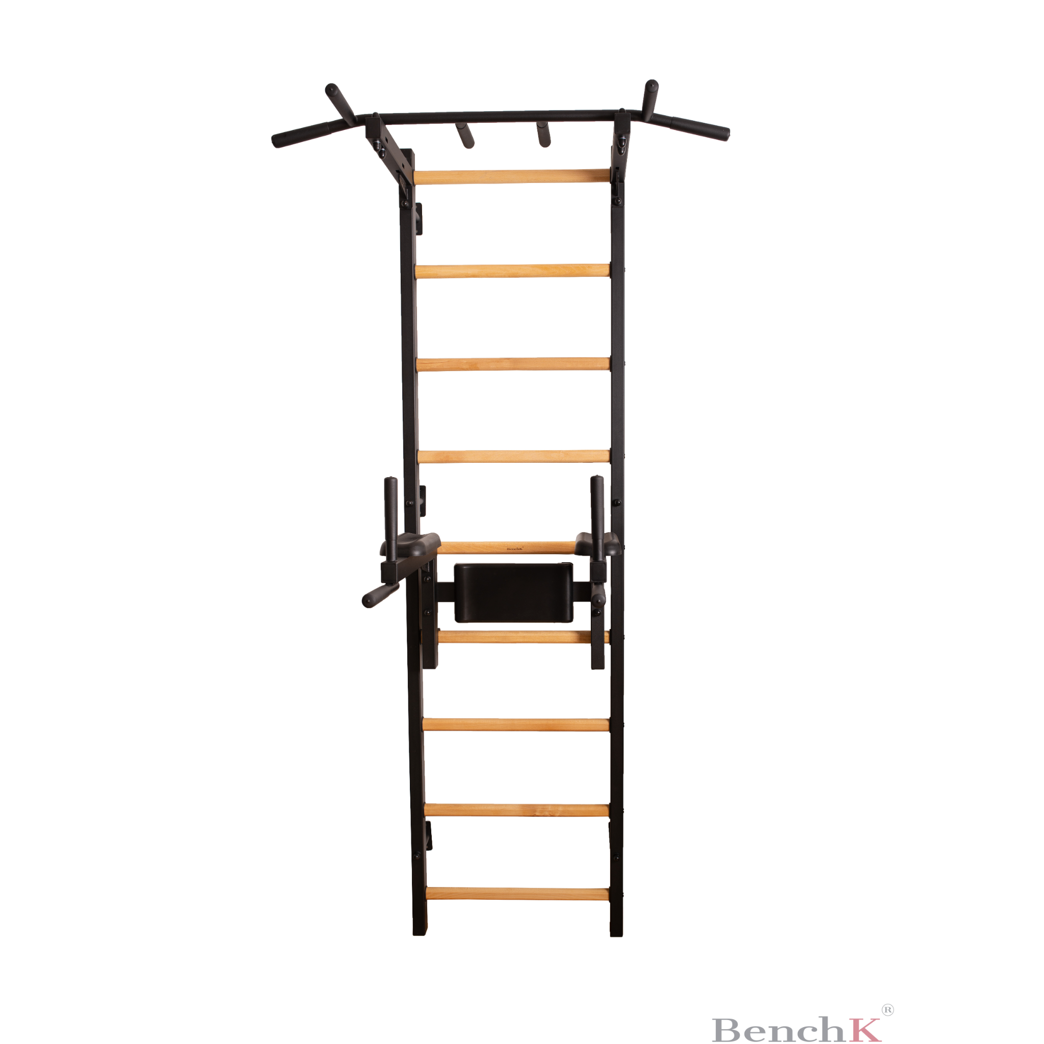 BenchK 722 Series 7 - Ultimate Fitness Station: Wall Bars with 6-Grip Pull-Up Bar and Dip Bar + Back Support
