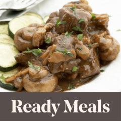 image of one of our ready meals with the text "ready meals"