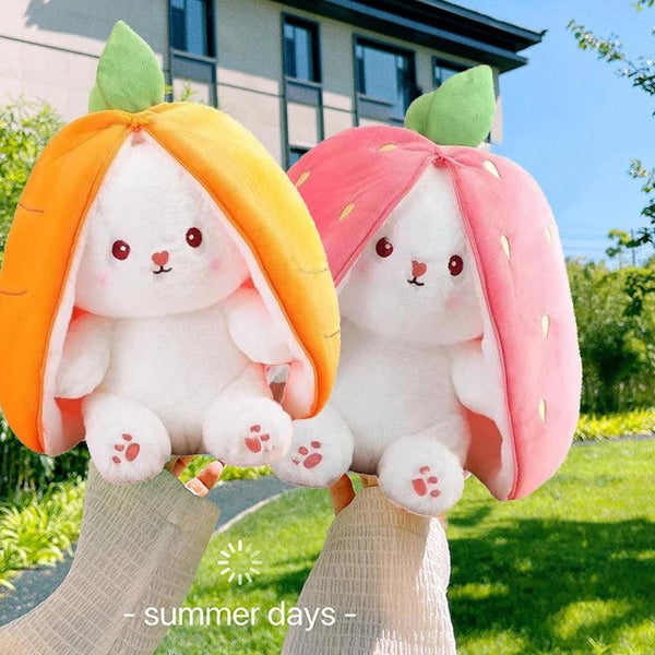 25cm Strawberry Carrot Rabbit Plush: Transforming Toy