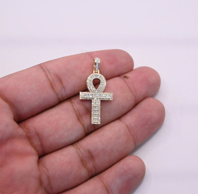 10K Gold Ankh Pendant with 0.50CT Diamonds with Matching Gold Studs with 0.16CT Diamonds