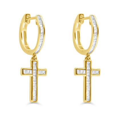 Cross Dangle Drop Illsuion Diamond Hoop Earring (0.50CT) in 10K Gold (Yellow or White)