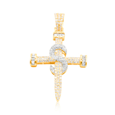 S Letter Cross Bling Diamond Pendant (3.00CT) in 10K Yellow Gold