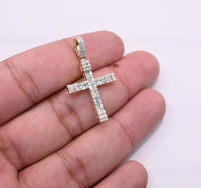 Cross Baguette Bling Diamond Pendant (0.70CT) in 10K Gold