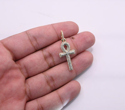 Egyptian Ankh Cross Tennis Diamond Pendant (0.70CT) in 10K Gold