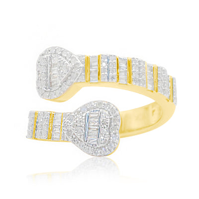 Heart Edge Baguette Diamond Open Cuff Men's Ring (0.75CT) in 10K Gold - Size 7 to 12