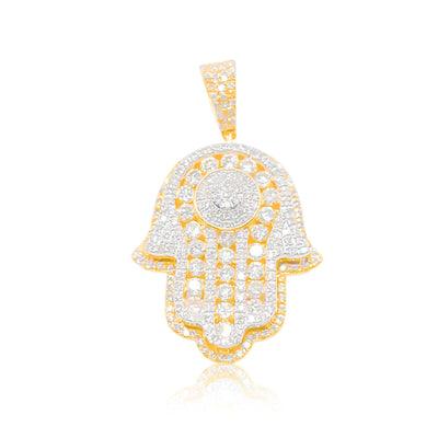 Hamsa Hand Fancy Bling Diamond Pendant (1.80CT) in 10K Gold