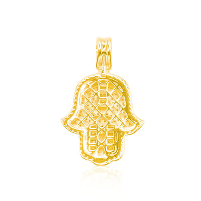 Hamsa Hand Devil Eye Centered Diamond Pendant (1.00CT) in 10K Gold