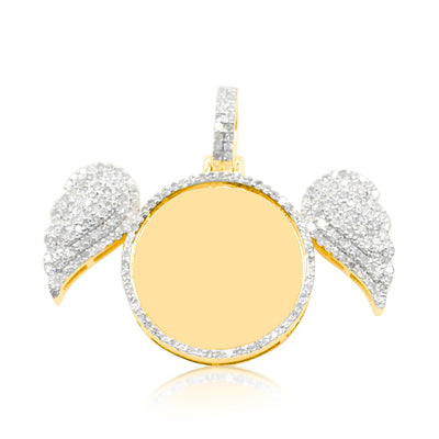 Iced Out Angel Wings Round Shape Custom Diamond Memory Pendant (1.00CT) in 10K Gold