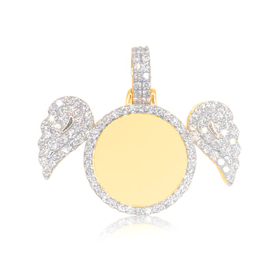 Iced Out Angel Wings Round Shape Custom Diamond Memory Pendant (1.25CT) in 10K Gold