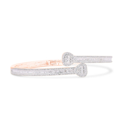 Heart Shape Baguette Diamond Bangle (1.50CT) in 10K Gold (Yellow or White or Rose) - 4mm