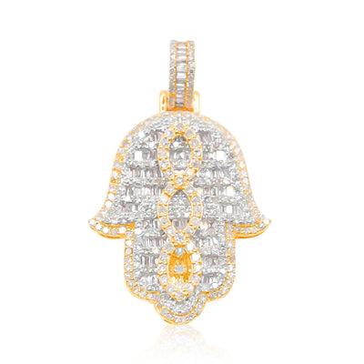 Hamsa Hand Bageutte Diamond Pendant (1.75CT ) in 10K Gold