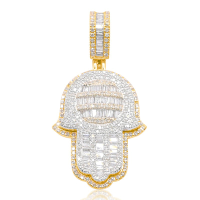 Hamsa Baguette Diamond Pendant (1.80CT ) in 10K Gold