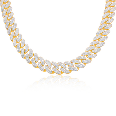 Iced Out Diamond Monaco Cuban Link Chain (32.50CT) in 10K Gold - 13.8mm (24 inches)