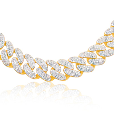 Iced Out Diamond Monaco Cuban Link Chain (32.50CT) in 10K Gold - 13.8mm (24 inches)