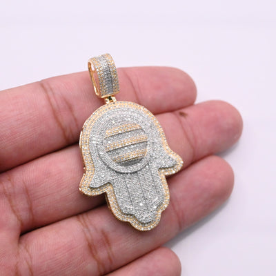 Hamsa Hand Round Centered Bling Diamond Pendant (2.60CT) in 10K Gold