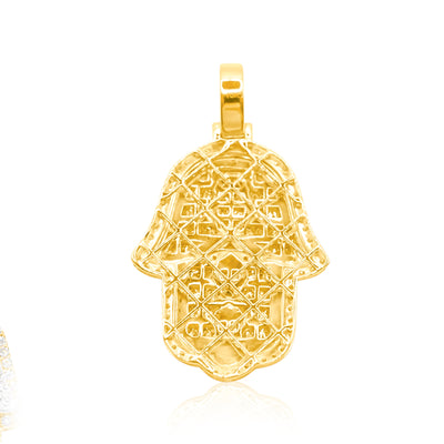 Hamsa Flower Centered Baguette Diamond Pendant (3.50CT) in 10K Gold