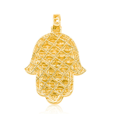 Hamsa Baguette Diamonds Pendant (4.00CT) in 10K Yellow Gold