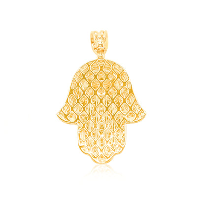 Double Hamsa Hand Diamonds Pendant (4.00CT) in 10K Yellow Gold