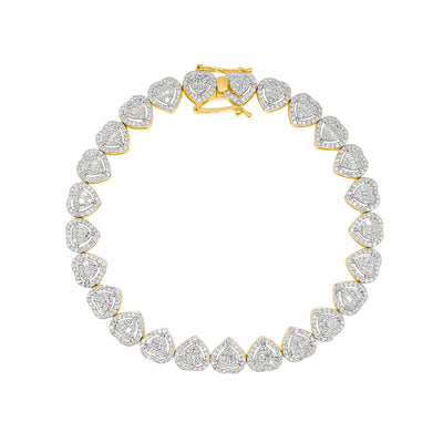 Heart Shape Baguette Diamond Tennis Bracelet (4.30CTW) in 10K Gold - 6.5mm