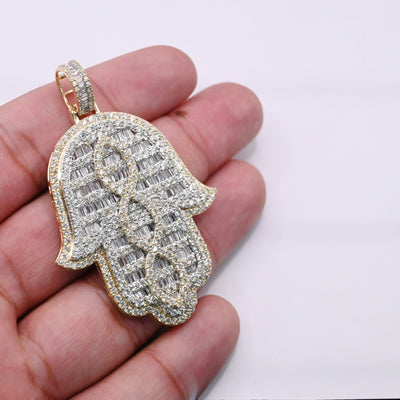 Hamsa Baguette Bling Diamond Pendant (9.40CT) in 10K Gold