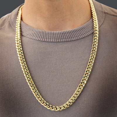 9mm 10K Gold Hollow Miami Cuban Chain (White or Yellow or Rose) - from 22 to 26 Inches