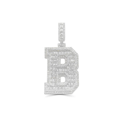 B Letter Baguette Diamond Pendant (4.75CT) in 10K Gold