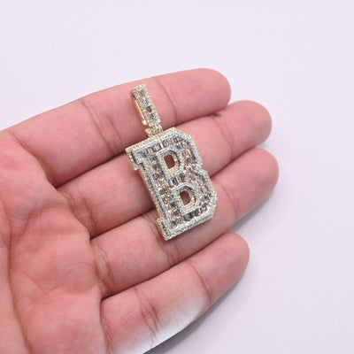 B Letter Baguette Diamond Pendant (4.75CT) in 10K Gold