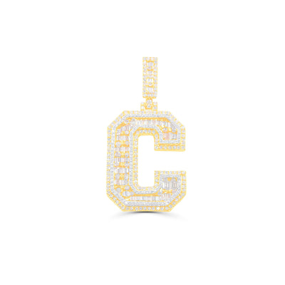 C Letter Baguette Diamond Pendant (4.75CT) in 10K Gold