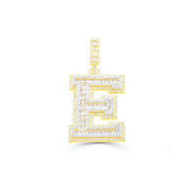 E Letter Baguette Diamond Pendant (4.25CT) in 10K Gold