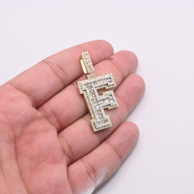 F Letter Baguette Diamond Pendant (4.25CT) in 10K Gold