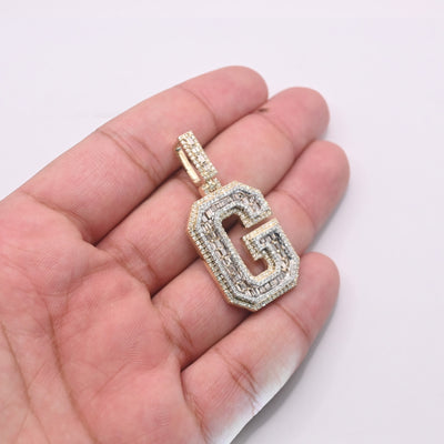 G Letter Baguette Diamond Pendant (4.25CT) in 10K Gold