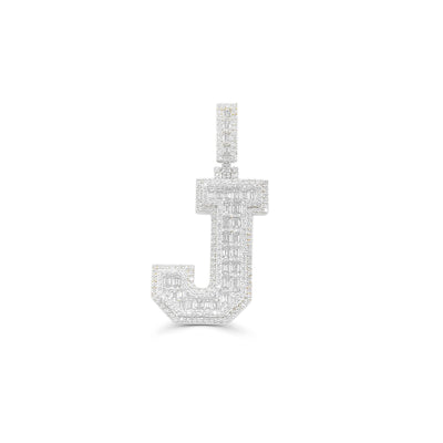 J Letter Baguette Diamond Pendant (3.75CT) in 10K Gold