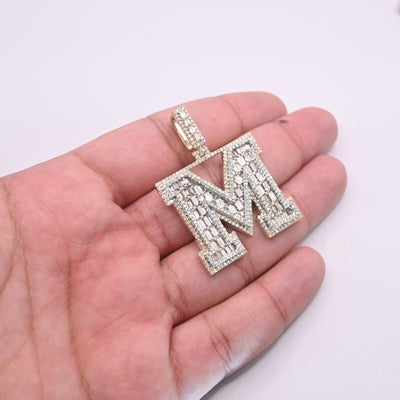M Letter Baguette Diamond Pendant (7.85CT) in 10K Gold