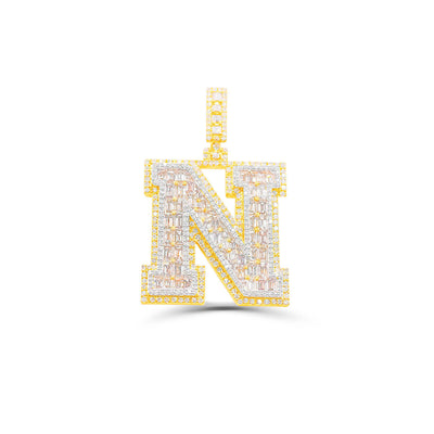 N Letter Baguette Diamond Pendant (6.50CT) in 10K Gold