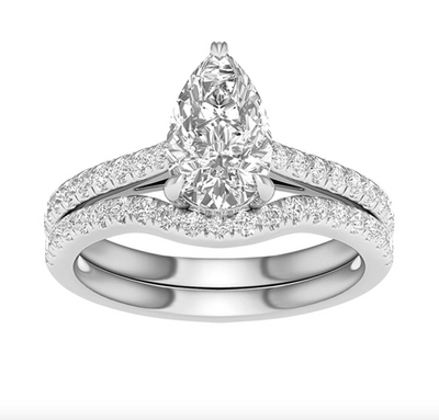 Pear Shape Halo Diamond Cluster Bridal Set (2.00CT) in 14K Gold - Size 7 to 12