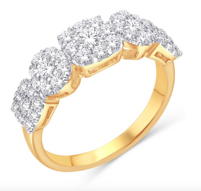 5 Stone Round Cut Diamond Cluster Women's Ring (1.00CT) in 10K Gold - Size 7 to 12
