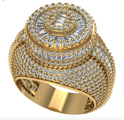 Unique Round Shape Baguette Pave Diamond Cluster Men's Pinky Ring (3.97CT) in 10K Gold - Size 7 to 12