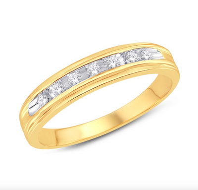 Channel Set Round Cut Diamond Men's Band Ring (0.15CT) in 14K Gold - Size 7 to 12