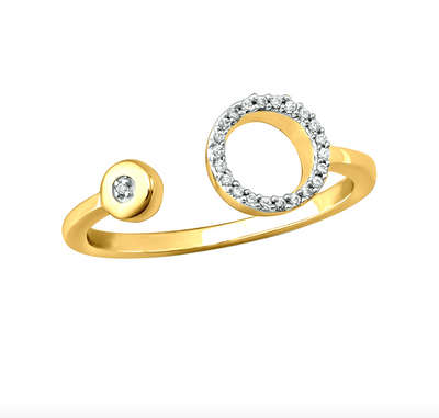 Initial Letter O Open Cuff Diamond Women's Ring (0.07CT) in 10K Gold - Size 7 to 12