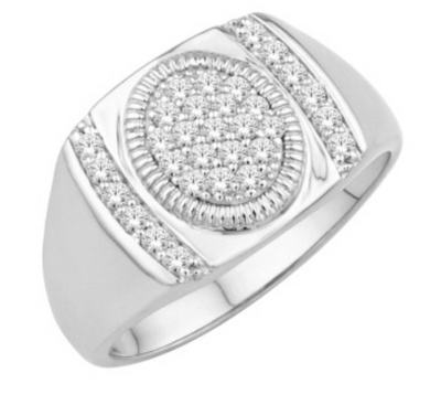 Oval Shape Diamond Cluster Men's Pinky Ring (0.55CT) in 10K Gold - Size 7 to 12