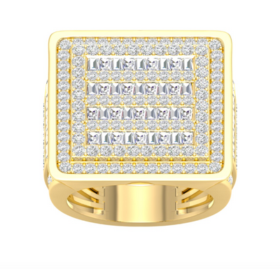 Square Shape Diamond Cluster Men's Pinky Ring (3.00CT) in 10K Gold - Size 7 to 12