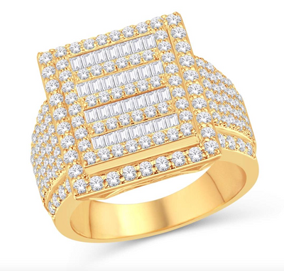 Square Shape Baguette Diamond Cluster Men's Pinky Ring (2.25CT) in 14K Gold - Size 7 to 12