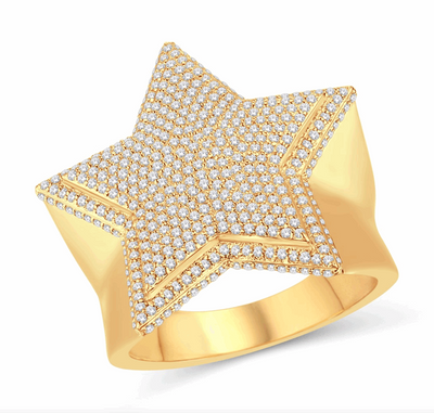 10K Gold Diamond Men's Star Ring 0.98CT