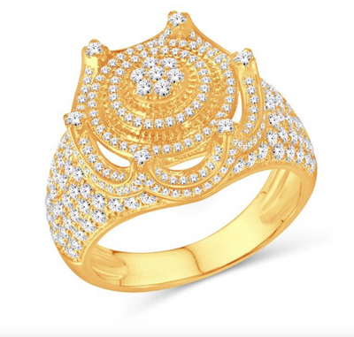 Round Shape Halo Diamond Cluster Men's Pinky Ring (2.24CT) in 10K Gold - Size 7 to 12