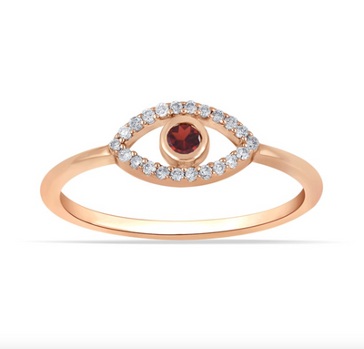 Ruby Evil Eye Diamond Women's Ring (0.13CT) in 10K Gold - Size 7 to 12