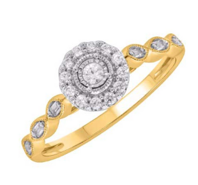 Round Shape Halo Pear Shank Diamond Cluster Women's Ring (0.19CT) in 10K Gold - Size 7 to 12