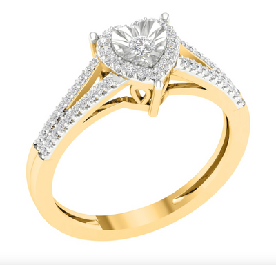 Heart Shape Halo Diamond Women's Ring (0.25CT) in 10K Gold - Size 7 to 12