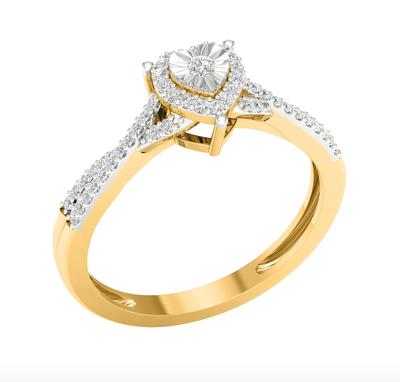 Heart Shape Halo Diamond Women's Ring (0.15CT) in 10K Gold - Size 7 to 12