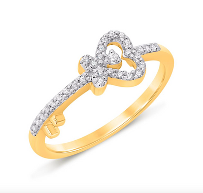Heart Shape Diamond Women's Ring (0.10CT) in 10K Gold - Size 7 to 12